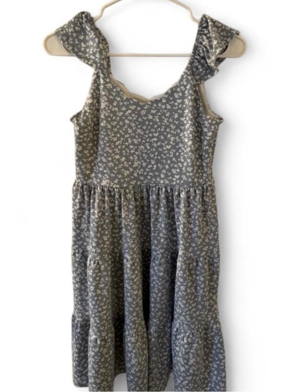 Monteau Grey Floral Ruffle-Strap Tiered Dress